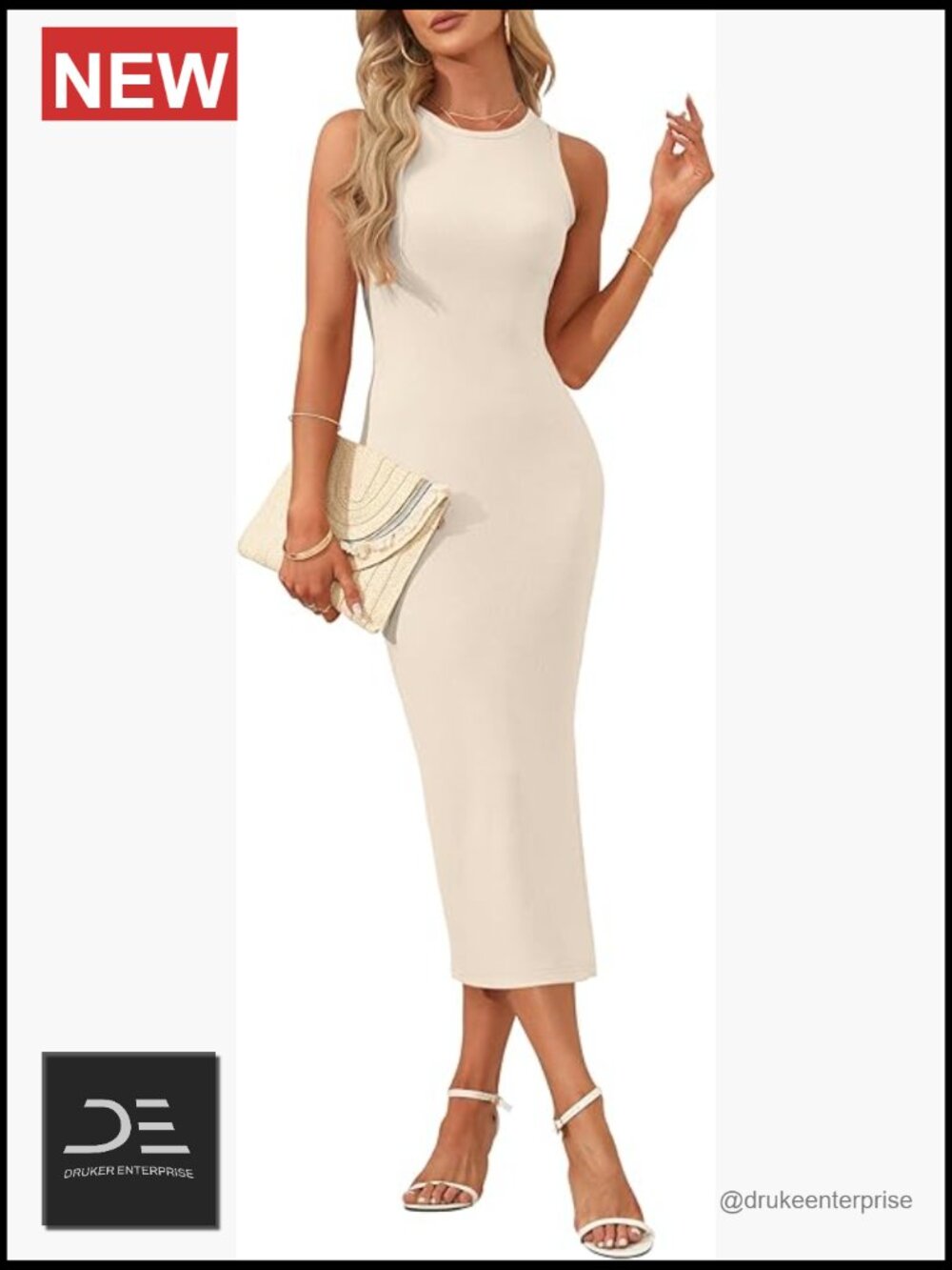 Sleeveless Ribbed Knit Midi Bodycon Dress Side Split